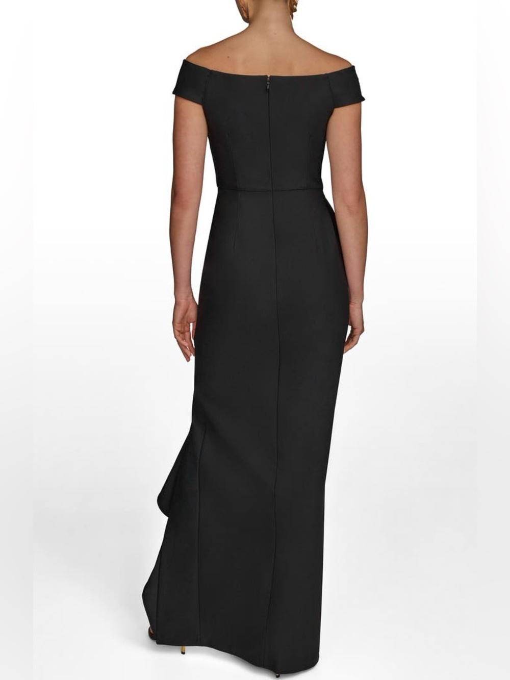 Donna Karan New York Black Side Ruffle Off The Shoulder Gown Size 2 NWT - Picture 2 of 7